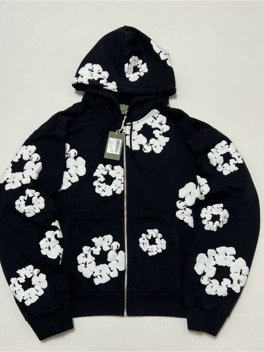Men's Black Floral Zip-Up Hoodie Sweater